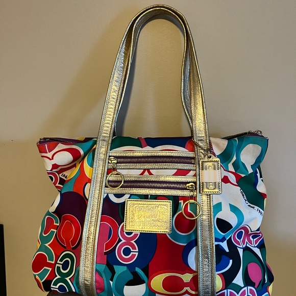 Coach Handbags - Coach Poppy Graffiti Tote Bag Signature Glam Retired Style 13839 Multi Color Y2K